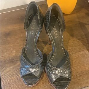 Lauren Ralph Lauren Deep Green Croc-Pattern Heels